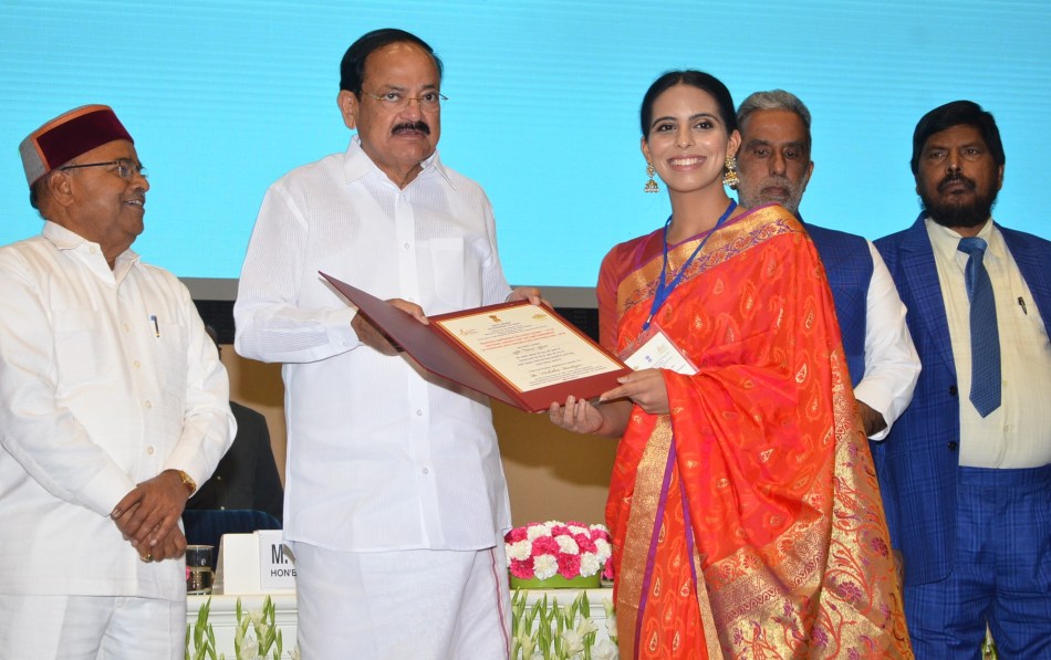 shri m. venkaiah naidu awarded miss deaf asia 2018 nishtha dudeja the ‘national award for empowerment of persons with disabilities